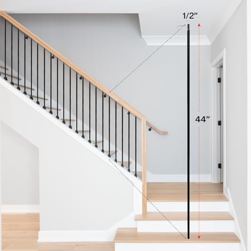 Iron Stair Balusters 1/2\" Square x 44\" Long, Classic, Hollow, Black Powder Coated - 30pcs - (Satin Black) - DH-01 - Thumbnail 2