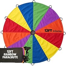 Activejoy - Parachute for Kids - 8ft /12ft / 20ft / 24 ft - Rainbow Parachute Toy with Handles - Great for Gym Class, Field Day & Outdoor Games
