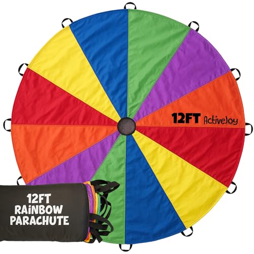 Activejoy- Parachute for Kids- Rainbow Parachute for Kids with 12 Handles - 12 ft Play Parachute Game for Kids