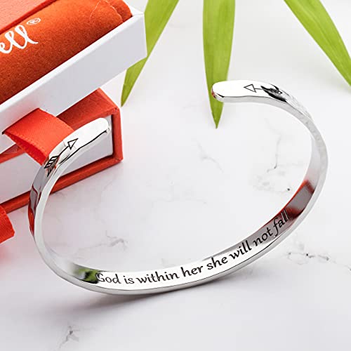 Carviell Faith Christian Bracelets For Women, God Is Within Her She Will Not Fall, Psalms Cuff, Religious Baptism Gifts, Fall Jewelry, Bible Verse Confirmation Bracelet For Teenage Girls #TOP2