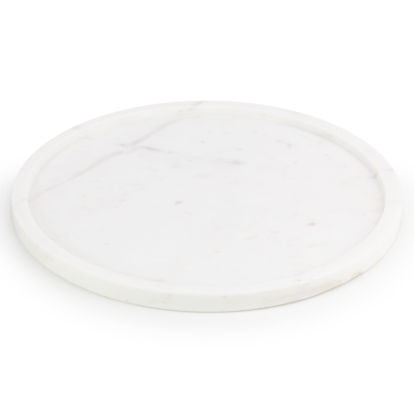 EHC Natural Marble Bathroom Vanity Tray - Decorative Candle Tray, Countertop Sink Storage Organiser for Cosmetic, Perfume, Home Decor - Round, White, 26 x 26 x 1 cm