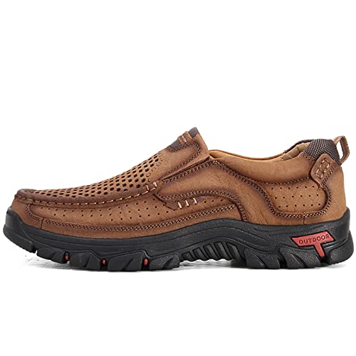 Image of COSIDRAM Men Walking Leather Shoes Sneakers Luxury Casual Slip On Loafers | Durable genuine leather upper, rugged non-slip outsole, suitable for outdoor hiking and daily casual commuting