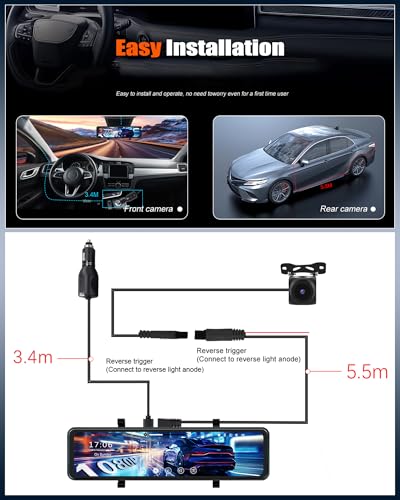 11.26\" Mirror Dash Cam,1080P Touchscreen Rear View Mirror Front and Rear View Dual Cameras,Super Night Vision,G-Sensor,Loop Recording,Parking Assistance,24H Parking Monitor,HD Waterproof Backup Camera