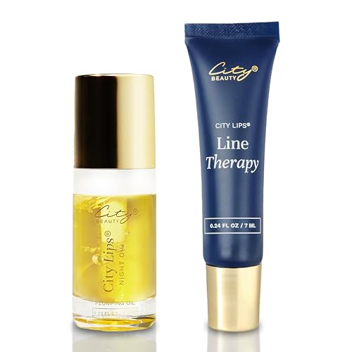 City Beauty Lip Fix Bundle - Line Therapy 0.24oz & Night Oil 0.23oz - Anti-Aging Lip Treatment Duo Pack for Smooth, Hydrated, Youthful-Looking Lips