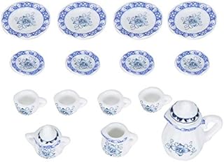 1:12 Dollhouse Accessory, 15pcs Mini Porcelain Flower Tea Cup Set Doll House Decor Kitchen Miniature Simulation Furniture Set Model for Baby Boy Girl Dollhouses(Tye 1)