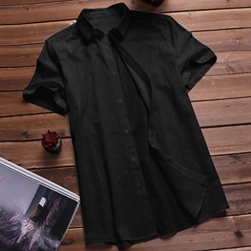 Shirt For Men, F_Gotal Men's Shirts Fashion Summer Short Sleeve Buttons Up Baggy Cotton Linen Solid Casual Blouse Tops #TOP3