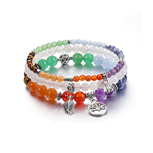 Jovivi 3PCS Bracelet Chakra Pierre Naturelle Femme Lotus Chakra Perles d'Energie Pierre Précieuse Élastique Tibétain Bouddhiste Cadeau Maman Amitié Amour Cover