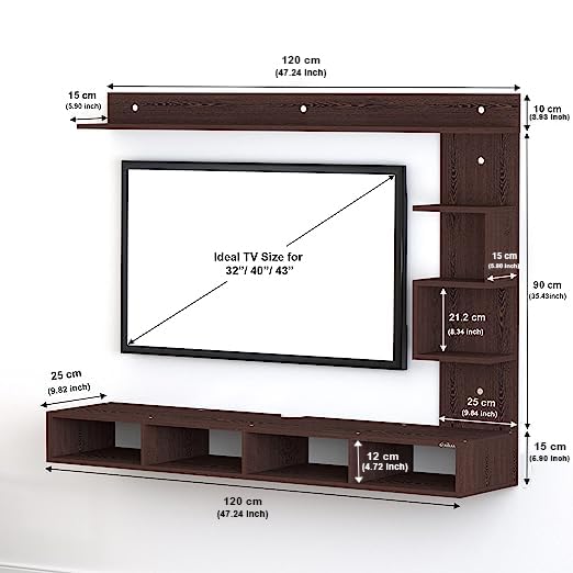 Image of Anikaa Cindy Engineered Wood Wall Mount TV Unit /Stand (Wenge) (Ideal for 43 Inch)(D.I.Y)