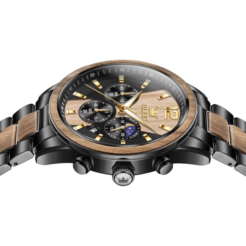 Image of OLEVS Men Watch Blue Gold Analog Quartz Stainless Steel Waterproof Luminous Date Luxury Casual Watch