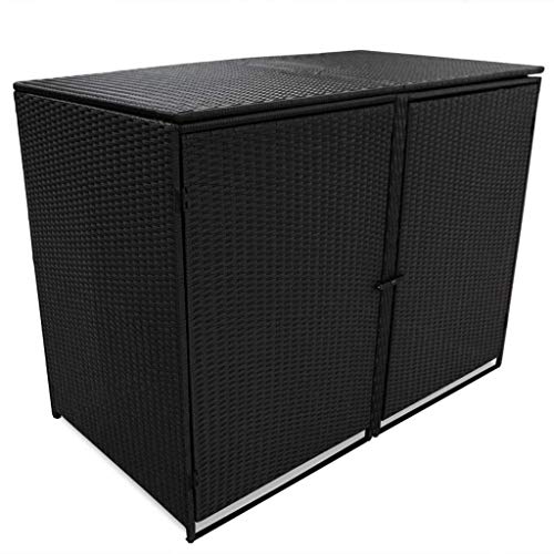 Festnight 2 Wheelie Bin Shed Storage With 2 Individually Doors For Garden Poly Rattan Black 58.3"X31.5"X43.7" #TOP2
