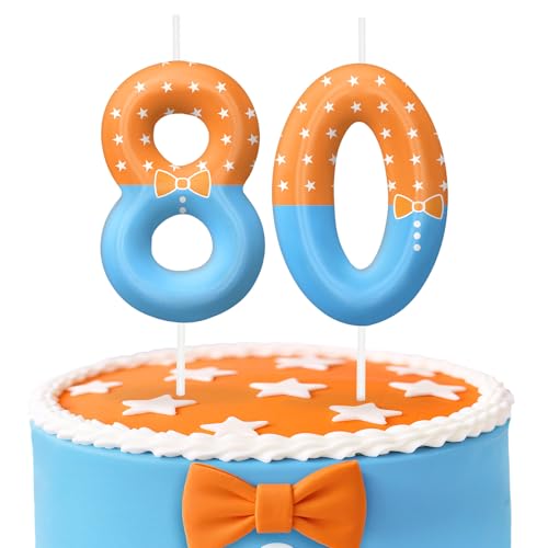 Orange Blue Number 80 Birthday Candles, Cartoon Themed Cake Topper for Boys Girls Cake Decorations, Birthday Decorations Party Supplies, Number Candles for Party Decor