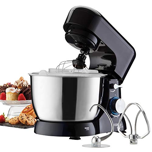Cooks Professional Stand Mixer 1000W with 8 Speeds & Pulse Function, 4.5L S-Steel Mixing Bowl, Splash Guard, Whisk, Beater & Dough Hook | Electric Kitchen Mixer for Cakes, Bread, Baking | Black
