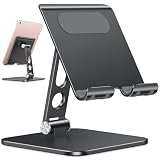 OMOTON Soporte para Tablet Ajustable Mejorado, Soporte para iPad con Base Más Pesada, Base Plegable Móvil de Escritorio de Aluminio Resistente Compatible con iPad Pro 12.9 Air Mini Xiaomi Huawei Negro