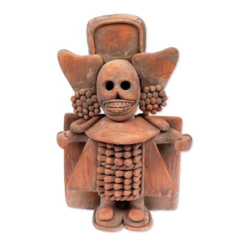Escultura de Terracota Artesanal Calavera Azteca Maya 6in H