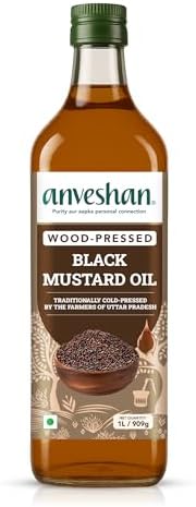 Anveshan Wood Cold Pressed Mustard Oil - 1L | PET Bottle | Kacchi Ghani | Black Mustard Oil | A1 Grade Mustard Seeds & 0 trans fat| Rich Aroma | Naturally Cholesterol Free & Goodness of Omega 3