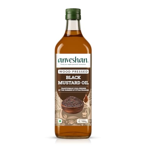 Image of Anveshan Wood Cold Pressed Mustard Oil - 1L | PET Bottle | Kacchi Ghani | Black Mustard Oil | A1 Grade Mustard Seeds & 0 trans fat| Rich Aroma | Naturally Cholesterol Free & Goodness of Omega 3