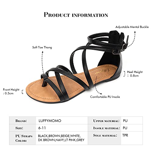 Luffymomo Women's Gladiator Strap Sandals Flat Fisherman Thong Cross Strappy Sandals（8 M Us Black） #TOP3