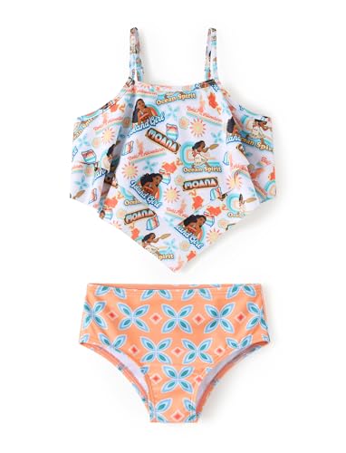 Image of Disney Frozen Elsa Stitch Moana Toddler Girls Two Pieces Ruffle Strap Bikini Top and Bottom Set Beach Swimsuit