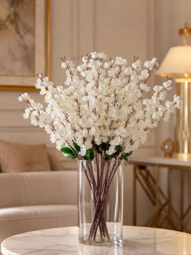 Image of ARTSY Artificial Flowers for Home Decoration Cherry Blossom Flower Bunch, Without vase, Combo, Pack of Two Pieces (White-2)