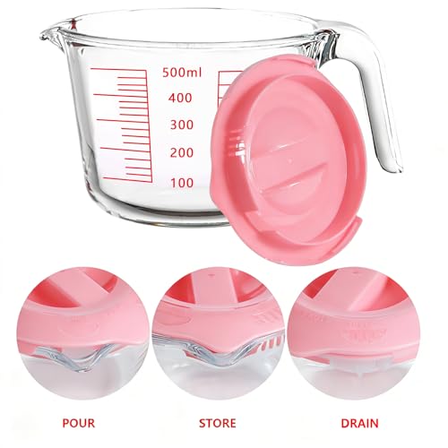 Jarra medidora de vidrio con tapa 2 CUP rosa miniatura 3