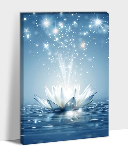 ANRUOXI Bathroom Wall Art Decor, Blue Lotus Flower Zen Canvas