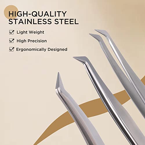 Lashview Volume Lash Tweezers, Lt02 Eyelash Extension Tweezers For Volume Lashes Professional Precision Stainless Steel Mega Curved L Angled Tips Flat Lashing Tweezer Tools #TOP1