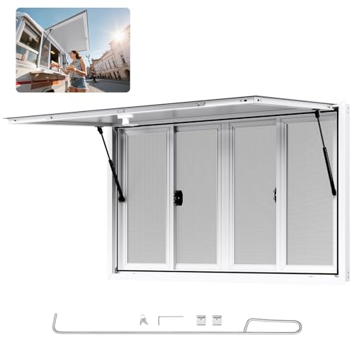 Image of VEVOR Concession Window, Aluminum Alloy Frame Service Window for Food Truck, Up to 85 Degrees Stand Serving with Awning Door and Drag Hook (4 left&right sliding windows, 53x33in with 4 Sliding)