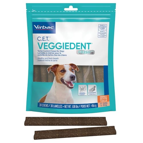 Virbac C.E.T. VEGGIEDENT FR3SH Tartar Control Chews for Dogs with digestive health support, VOHC Approved, Small 11-22lbs
