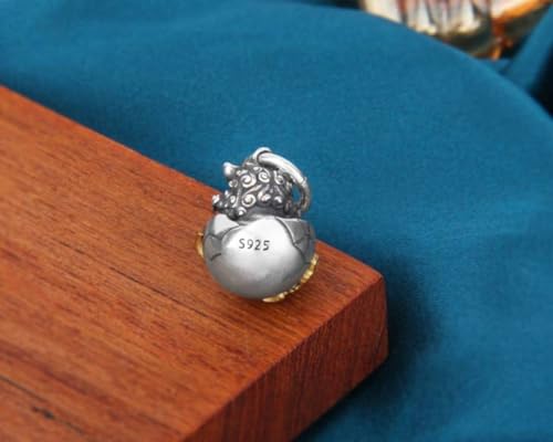 Pendentif argent S925 œuf de bête courageuse au style thaïlandais ciselé main - 7