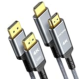 Highwings 4K DisplayPort to HDMI, (6ft 2-Pack) DP to HDMI 1.4 Uni-Directional Cable, 4K@30Hz, 2K@60Hz, 1080P Full HD, Nylon Braided Cord for Dell, NVIDIA, AMD, Lenovo, HP, Monitor, Projector (Grey)