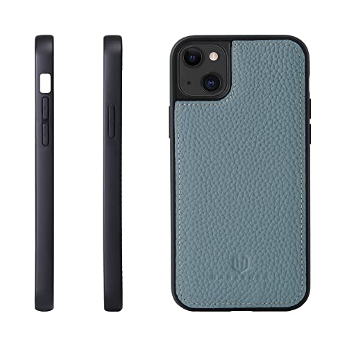 iPhone 14 Plus ケース 本革 シュリンクカーフレザー 耐衝撃 ハンドメイド ギフト おしゃれ シンプル メンズ レディース スマホケース 薄青 アイシーブルー SPG-14Plus-IcyBlue