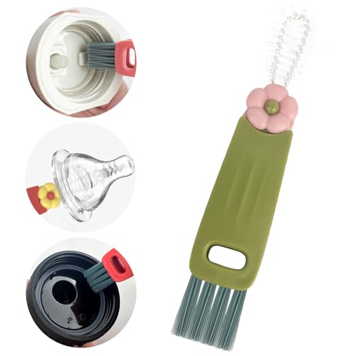 Image of Velaco 3 in 1 Water Bottle Cleaner Brush, Kitchen Cleaning Gadgets Set for Crevice Tight Space Gap, Cup Lid Cleaning Brush - Green