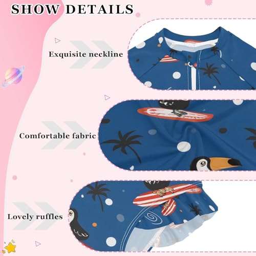 ALAZA Toucan Palm Tree Bird Blue Girls One Piece Swimsuit Long Sleeve Rash Guard Swimsuits UV 50+ Swimwear Zipper4