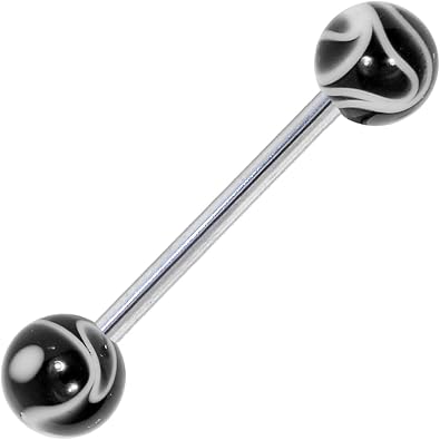 Body Candy Black Acrylic Marble Pattern Barbell Tongue Ring