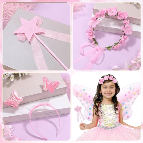Svmk 5Pcs Girls Fairy Wings Costume Kids Toddler Butterfly Wings With Wand Tutu Skirt Crown Headband Princess Halloween Dress Up Gift  thumb #5