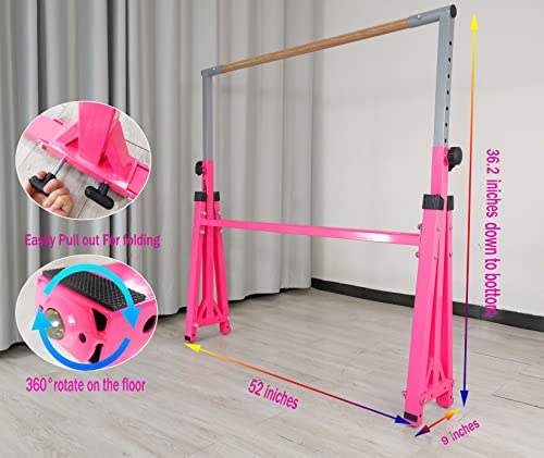 Seliyoo Foldable Gymnastics kip bar with Fiberglass Cross bar,Adjustable arms from 3\' to 5\' Gymnastics bar with Wheels,Easy to Assembly,Safe Training for Kids (Pink-Mat) - Thumbnail 5
