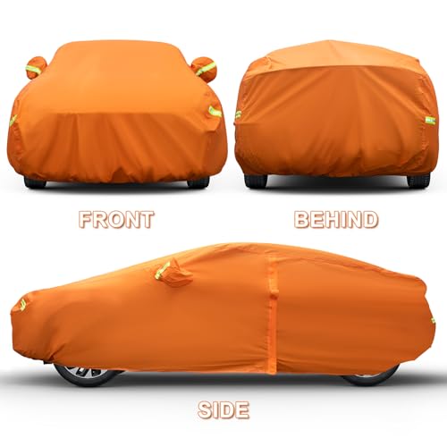 Image of AUQDD 6-Layers PEVA New Material Sedan SUV Full Padded Car Cover Waterproof All Weather Weatherproof UV Sun Protection Snow Dust Storm Resistant Outdoor Exterior Custom Form-Fit Straps 165 inch-179 inchOrange