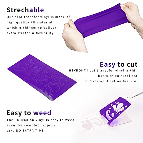 Htvront Htv Heat Transfer Vinyl Bundle: 24 Pack 12"X12" Purple Iron On Vinyl Sheets For T-Shirt (1 Teflon Sheet Included), Purple Pu Htv Vinyl Easy To Cut & Weed For Heat Vinyl Design #TOP3