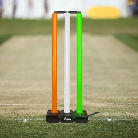 Vifitkit Cricket Stumps with Stand Cricket Kit Plastic Wickets for Cricket Standard Wickets for Cricket Ground, Match, Tournament Stump with Stand & Bails (Tricolour) Cover
