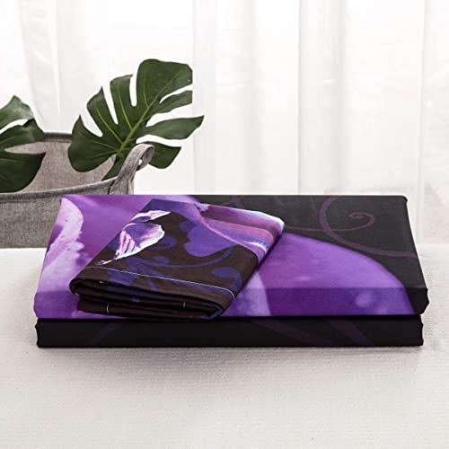 Purple Duvet Cover King Reversible Rose Printed Bedding Duvet Cover With Zipper Closure For Girls Adults Room Decor, 3 Pcs (1 Duvet Cover +2 Pillowcases) Soft Microfiber Bedding Set King 90"X103" #TOP5