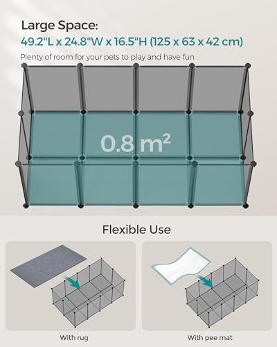 SONGMICS Pet Playpen with Floor, Small Animal Pen, Pet Fence Indoor, DIY Plastic Enclosure for Hamsters, Hedgehogs, 49.2 x 24.8 x 16.5 Inches, Gray ULPC001G01 - Thumbnail 4