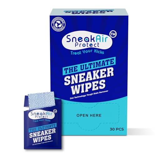 SneakAir Protect Shoe Wipes Cleaner, Sneaker Wipes, Remove Dirt, Grime & Stains dual texured - sole cleaning wipes (30Pcs - Disposable), Blue, Standard