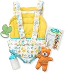 Melissa & Doug Ensemble de jeu porte-bébé Mine to Love pour poupées avec ours en peluche, bouteille, hochet, carte d'activité, porte-poupée pour enfants