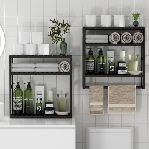 PPN Towel Rack Bathroom Storage Shelves Over The Toilet with Towel Bar 100% Bamboo Adjustable Height...