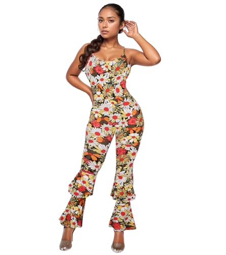 PORRCEY Women Sexy Spaghetti Strap Daisy Jumpsuit(X6010,Daisy,XXL)