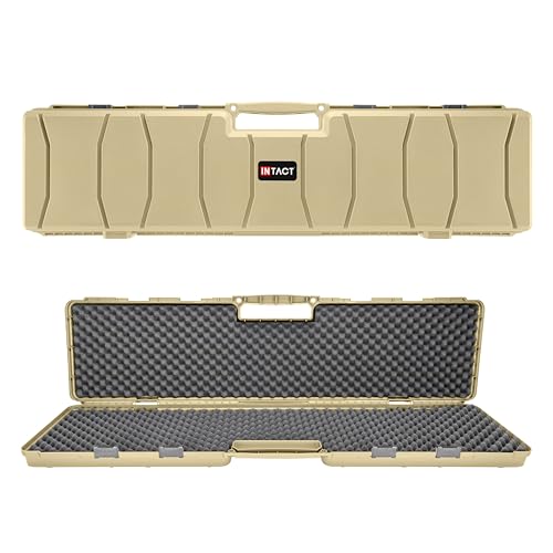 Eylar 48 Inch Intact Series Hard Shell Rifle Case, Lightweight and Durable Stacker Design with Foam (Tan)