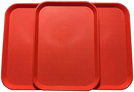 Decornt Serving Tray Platter; Made of Premium Plastic; Rectangular Shape for Serving Breakfast Drinks Dinner Tea Coffee Snacks; Red Colour; Set of 3