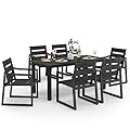 Cozyman HDPS Outdoor Patio Dining Set, 7-Piece, All Weather Outdoor Table and Chairs, Resin Outdoor Kitchen Furniture Dining Sets for Outdoor Indoor, Patio, Lawn, Garden, and Backyard, Black