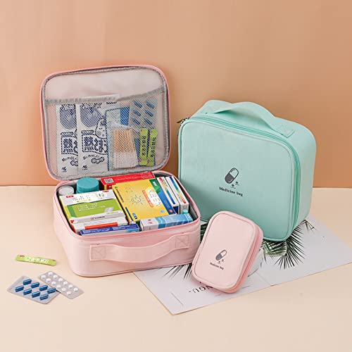 Image of Small First Aid Bag Empty, Portable Travel Pill Bag Double Zipper First Aid Pouch with Handle for Family Outdoors Hiking Camping Car Office Workplace (Pink)