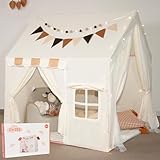 OWZEE Play Tent for Kids with Star Lights, Flags, Pompoms & Gift Box, 2-in-1 Tent for Toddler with Metal Frame, Kids Indoor Playhouse, 40'x47'x50', Toy Gift for Boys & Girls